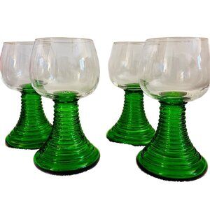 Vintage Beehive Stemmed Wine Glasses Luminary Roemer Green Goblets 8oz